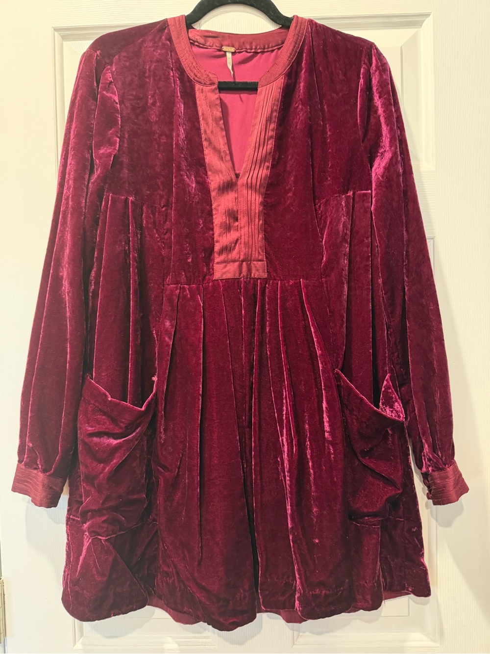 Free People Deep Wine Velvet Long-Sleeve Tunic Dress